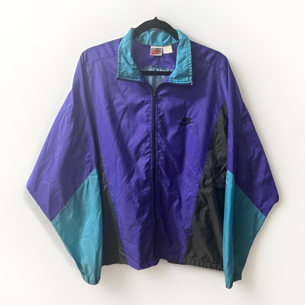 Vintage 90s Nike Swoosh Colorblock Full Zip Windbreaker Jacket Adult Size Medium